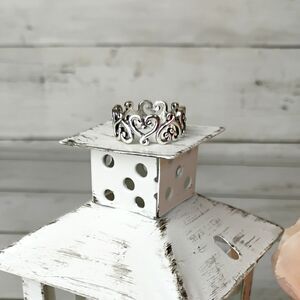 New Heart Band Silver Tone Ring Size 8.5 Boho, Chic, Funk, Cute, Eclectic